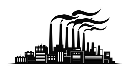 Fototapeta premium Industrial complex with multiple smokestacks emitting dark smoke illustrating pollution