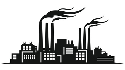 Fototapeta premium Industrial skyline with factory smokestacks emitting dark plumes of smoke