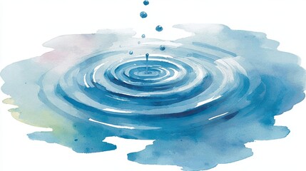 A serene watercolor illustration of water ripples, showcasing a drop falling into a calm pool, evoking tranquility and fluidity.