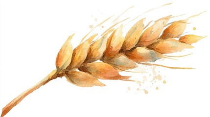 A watercolor illustration of a wheat stalk, showcasing golden grains and delicate textures, evoking the essence of agriculture and nature.