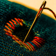 Macro Needle and Colorful Thread Darning