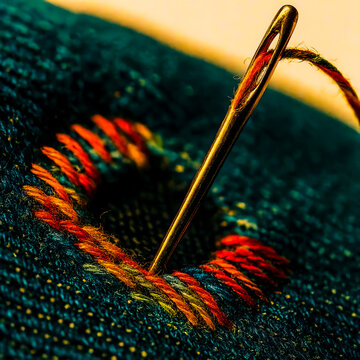 Macro Needle and Colorful Thread Darning