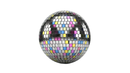 Disco Ball with Colorful Mirror Tiles on White Background