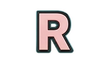 3D Pink Letter R with Black Outline