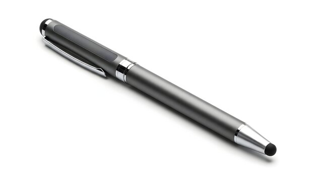 A sleek, modern stylus pen with a silver clip, designed for digital writing and drawing on touchscreens - Powered by Adobe
