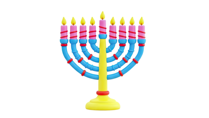 Stylized Menorah with Pink Candles on White Background