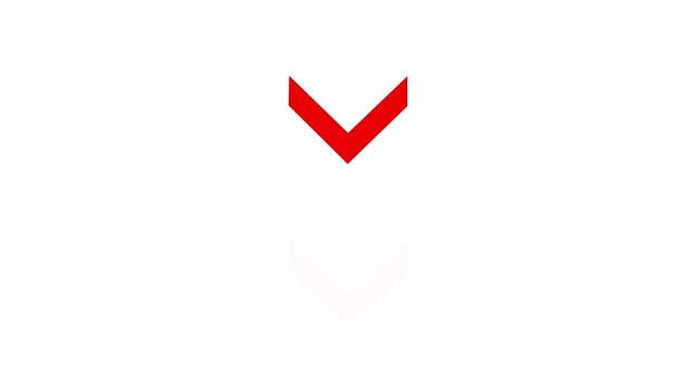 Stacked red chevron arrows descending in animation on a white background, indicating direction, movement, download, or progress