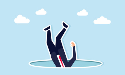 Businessman falling into a hole illustration of being trapped by unfair business competitor tactics