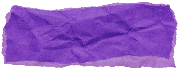 Wrinkled torn strip of bright purple sheet, isolated fragment of ripped paper for scrapbooking