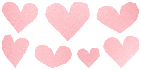 Set of soft pink hearts with grainy gradient texture, isolated elements for Valentine's Day design