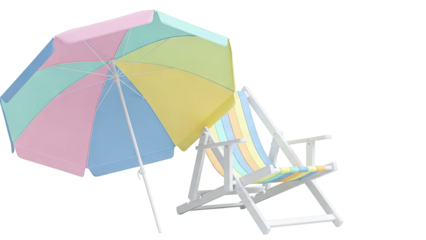 Beach chair and umbrella with pastel colors