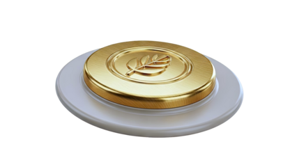 Gold Coin with Leaf Emblem on Beige Base