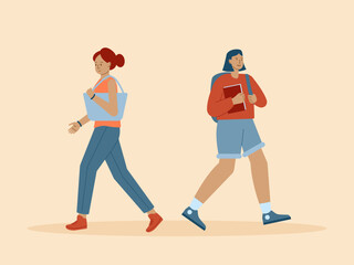 Two people were busy passing each other on the street. Busy People illustration. Flat vector concept.