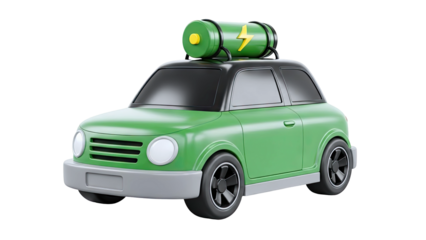 3D Cartoon Electric Car with Battery on Roof