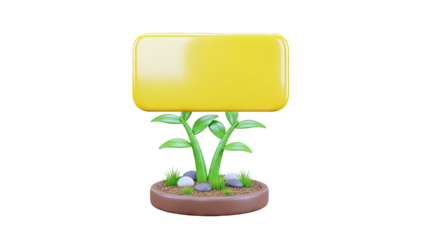 3D Yellow Blank Signpost with Plant