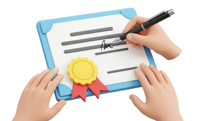Signing a Certificate with a Seal and Ribbon