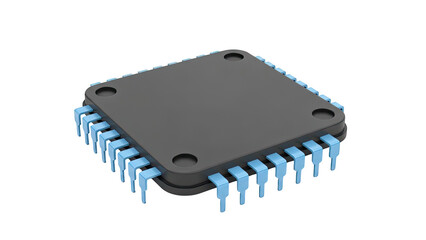 Black Integrated Circuit Chip with Blue Pins