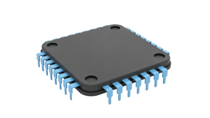 Black Integrated Circuit Chip with Blue Pins