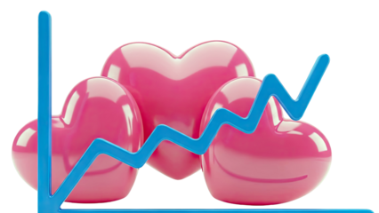 3D Pink Hearts with Blue Growth Chart