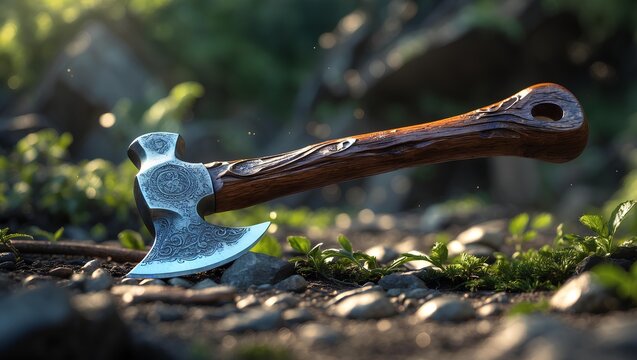 Ax Handle with Solid Wooden Grain, Ergonomic Craftsmanship and Durable Tool Design for Woodworking, Forestry Tasks and Traditional Hand Tool Use