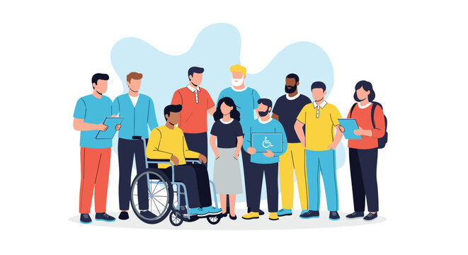 Large group of diverse people from various backgrounds standing together to promote inclusivity and social representation in a modern community setting.