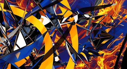 Dynamic Abstract Composition with Bold Colors and Sharp Angles.