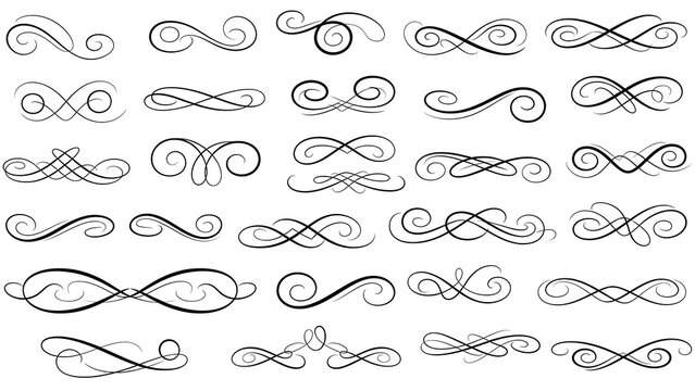 A collection of elegant vintage calligraphic swirls and decorative ornamental dividers