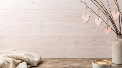 Light wood texture with a hint of pink for Valentine season decor