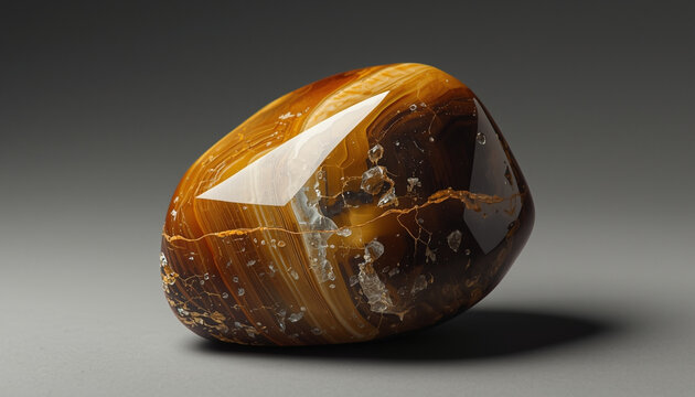 A polished tiger's eye gemstone with a smooth surface and warm brown colors
