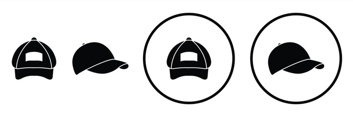 Set of Base ball cap vector icons. Black Baseball hat icons vector on white background. Black silhouette.