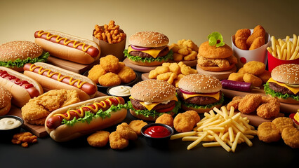 Assorted fast food and junk food platter