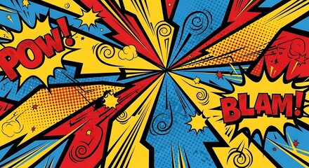 Dynamic Comic Book Style Explosion Background with Sound Effects.