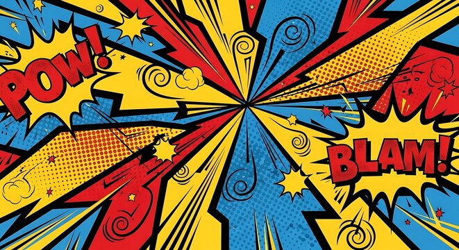 Dynamic Comic Book Style Explosion Background with Sound Effects. - Powered by Adobe
