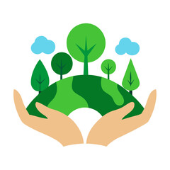Environmental Protection Hands Holding Green Hills Vector