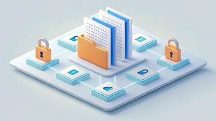 3D Isometric Secure Digital Document Vault with Encryption and Cloud Data Protection