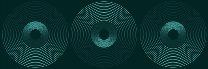 Futuristic technology concept with modern sparkling green circular lines. Abstract geometric lines glowing on a dark green background. vector illustration