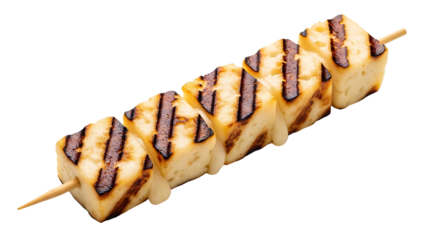 A delicious grilled cheese skewer on a transparent background