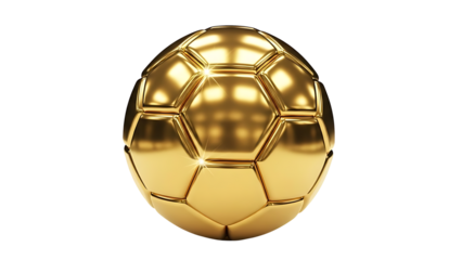 A shiny gold soccer ball on transparent background