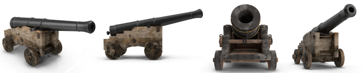a compelling collection of historical wooden cannons, depicting sturdy designs and weathered...