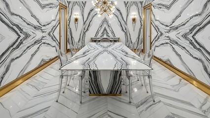 Luxurious interior design with marble and gold accents.