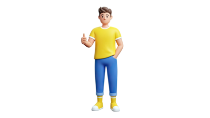 3D Cartoon Man Giving Thumbs Up