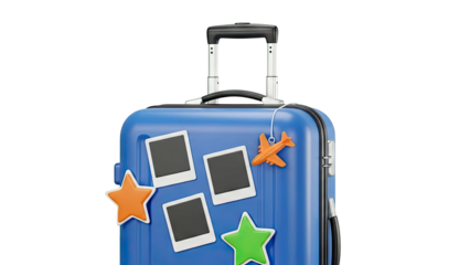 Blue Luggage with Travel Decorations