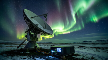 Edge computing server processing data at remote arctic station - global network technology