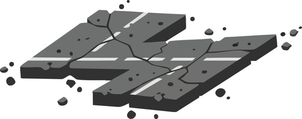 Broken road cracked and destroyed asphalt