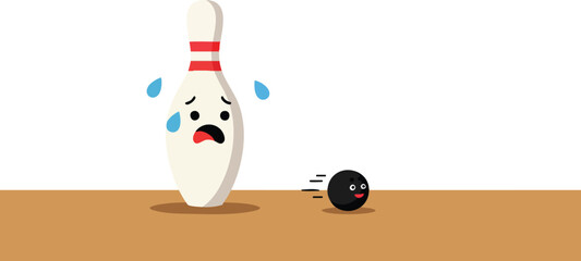 Scared Bowling Pin with Bowling Ball Cartoon