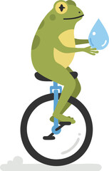 Frog on a unicycle holds a water drop