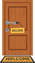 Cartoon door with welcome mat and sign
