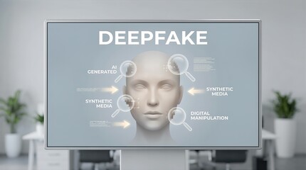 Deepfake concept illustration showcasing AI-generated synthetic media with digital manipulation elements, emphasizing technology and innovation in modern media production and its implications