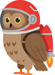 Owl Astronaut with Rocket Pack Ready for Launch