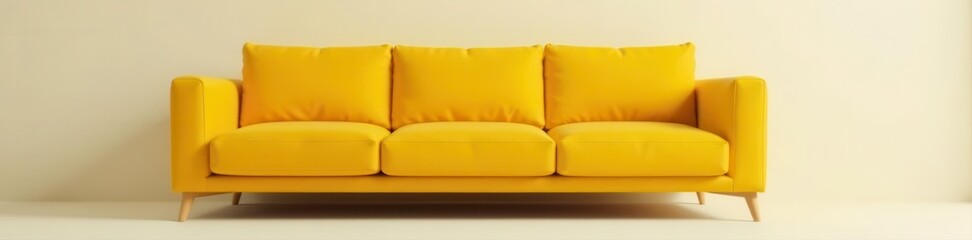 Bold mustard yellow sofa, clean lines, studio shot , sofa, bright